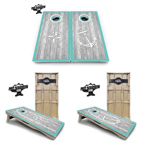 Pro Solution Elite - Anchor & Compass Design Options - Professional Tournament Cornhole Boards 3/4" Baltic Birch - Zero Bounce Zero Movement Vertical Interlocking Braces for Extra Weight & Stability +Double Thick Legs +Airmail Blocker