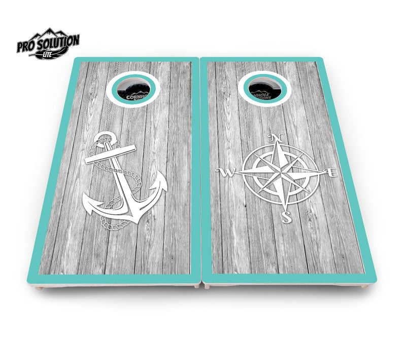 Pro Solution Lite - Anchor & Compass - Professional Tournament Cornhole Boards 3/4" Baltic Birch - Zero Bounce Zero Movement Vertical Interlocking Braces for Extra Weight & Stability +Double Thick Legs +Airmail Blocker