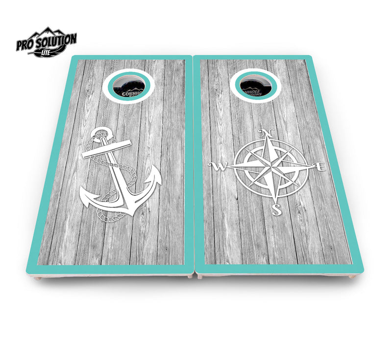 Pro Solution Elite - Anchor & Compass - Professional Tournament Cornhole Boards 3/4" Baltic Birch - Zero Bounce Zero Movement Vertical Interlocking Braces for Extra Weight & Stability +Double Thick Legs +Airmail Blocker