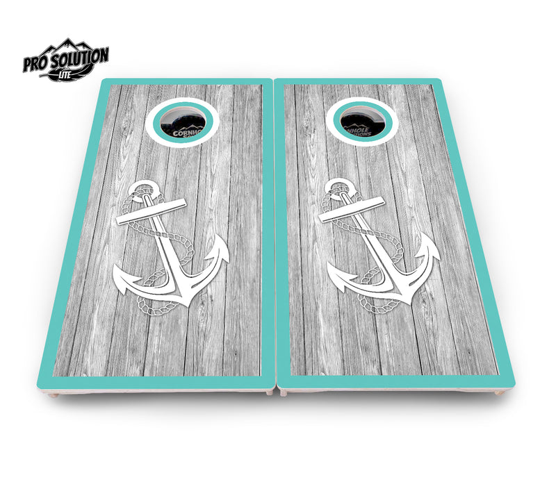 Pro Solution Lite - Anchor & Compass - Professional Tournament Cornhole Boards 3/4" Baltic Birch - Zero Bounce Zero Movement Vertical Interlocking Braces for Extra Weight & Stability +Double Thick Legs +Airmail Blocker