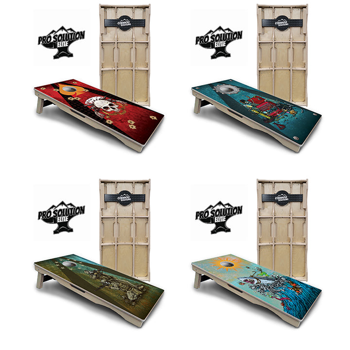 Pro Solution Elite - Artist Series Design Options - Professional Tournament Cornhole Boards 3/4" Baltic Birch - Zero Bounce Zero Movement Vertical Interlocking Braces for Extra Weight & Stability +Double Thick Legs +Airmail Blocker