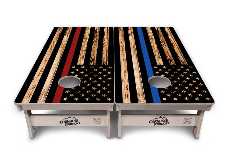 Tournament Boards - Thin Red/Blue Line Flag Design - Professional Tournament 2'x4' Regulation Cornhole Set - 3/4″ Baltic Birch - UV Direct Print + UV Clear Coat