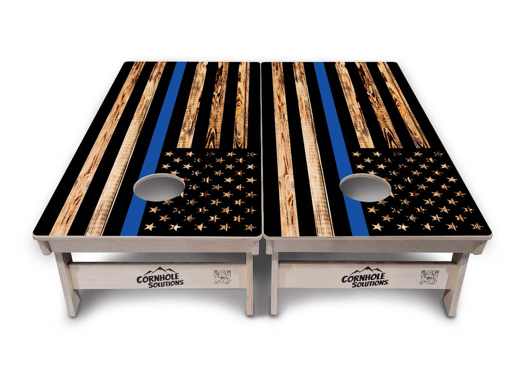 Blue & Red Line Burnt Flag Cornhole Boards - Professional Tournament Series