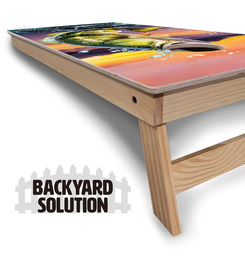 Backyard Solution Boards - Bass Hole - Regulation 2'x4' Boards - 15mm Baltic Birch Tops - Solid Wood Frames + Folding Legs w/Brace + (1) Support Brace + UV Direct Print + UV Clear Coat