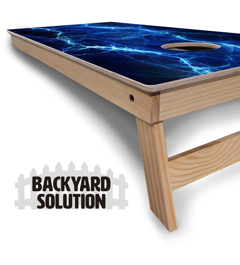 Backyard Solution Boards - Blue Lightning - Regulation 2'x4' Boards - 15mm Baltic Birch Tops - Solid Wood Frames + Folding Legs w/Brace + (1) Support Brace + UV Direct Print + UV Clear Coat