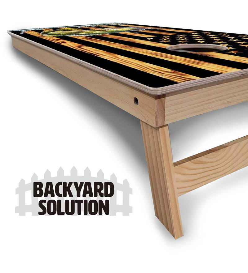 Backyard Solution Boards - Colorful Deer & Fish Options - Regulation 2'x4' Boards - 15mm Baltic Birch Tops - Solid Wood Frames + Folding Legs w/Brace + (1) Support Brace + UV Direct Print + UV Clear Coat