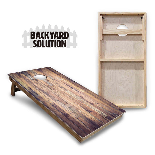 Backyard Solution Boards - Barnwood - Regulation 2'x4' Boards - 15mm Baltic Birch Tops - Solid Wood Frames + Folding Legs w/Brace + (1) Support Brace + UV Direct Print + UV Clear Coat