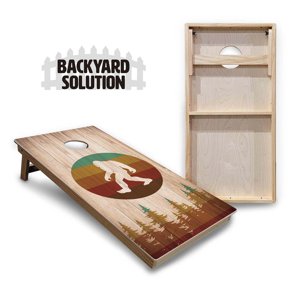 Backyard Solution Boards - Bigfoot Circle Design - Regulation 2'x4' Boards - 15mm Baltic Birch Tops - Solid Wood Frames + Folding Legs w/Brace + (1) Support Brace + UV Direct Print + UV Clear Coat