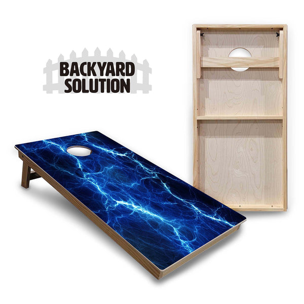 Backyard Solution Boards - Blue Lightning - Regulation 2'x4' Boards - 15mm Baltic Birch Tops - Solid Wood Frames + Folding Legs w/Brace + (1) Support Brace + UV Direct Print + UV Clear Coat