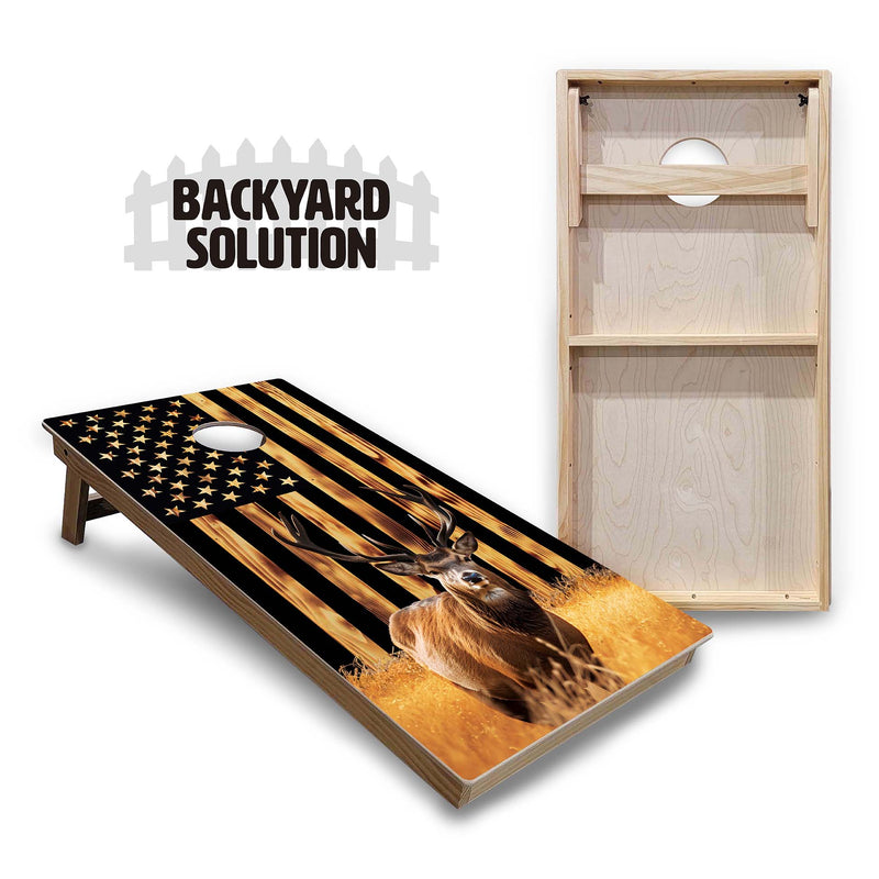Backyard Solution Boards - Colorful Deer & Fish Options - Regulation 2'x4' Boards - 15mm Baltic Birch Tops - Solid Wood Frames + Folding Legs w/Brace + (1) Support Brace + UV Direct Print + UV Clear Coat