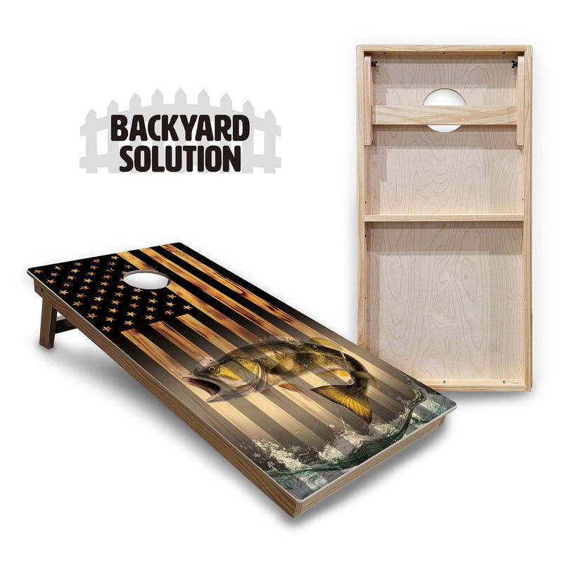 Backyard Solution Boards - Hidden Deer & Fish Options - Regulation 2'x4' Boards - 15mm Baltic Birch Tops - Solid Wood Frames + Folding Legs w/Brace + (1) Support Brace + UV Direct Print + UV Clear Coat