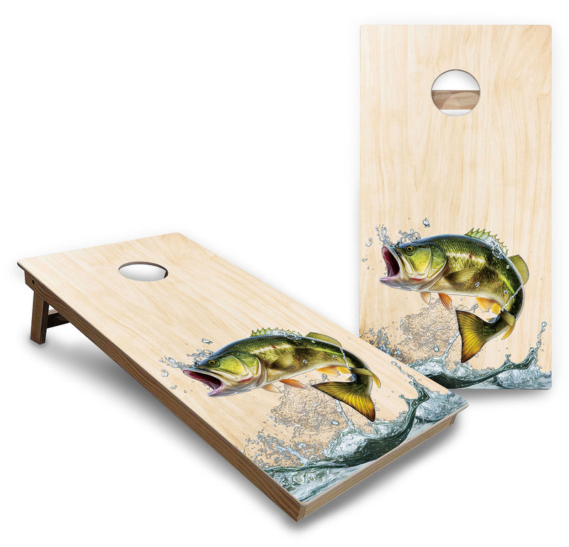Backyard Solution Boards - Natural Deer & Fish Options - Regulation 2'x4' Boards - 15mm Baltic Birch Tops - Solid Wood Frames + Folding Legs w/Brace + (1) Support Brace + UV Direct Print + UV Clear Coat