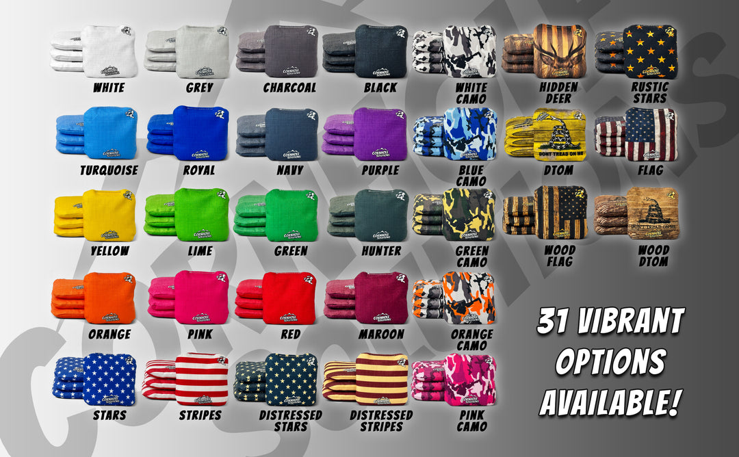 Pro Style REC Cornhole Bags – Regulation 6"x6" – Full Set of 8 (Pick 2 Colors)