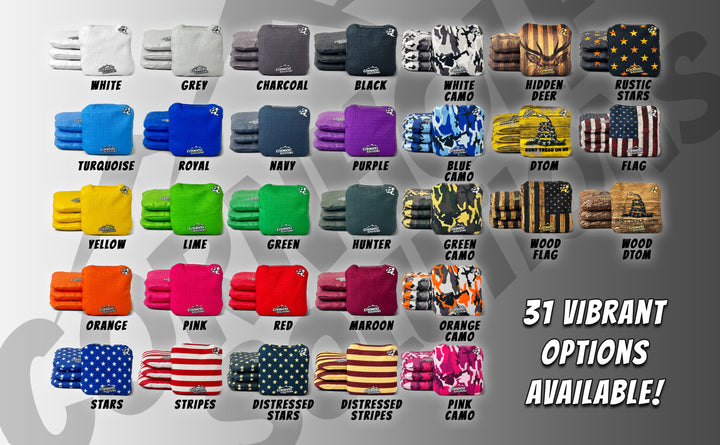 Pro Style REC Cornhole Bags – Regulation 6"x6" – Full Set of 8 (Pick 2 Colors)