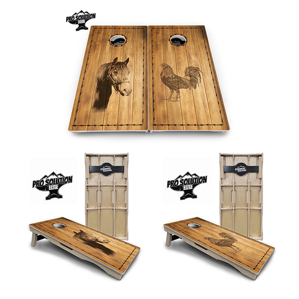 Pro Solution Elite - Barnyard Design Options - Professional Tournament Cornhole Boards 3/4" Baltic Birch - Zero Bounce Zero Movement Vertical Interlocking Braces for Extra Weight & Stability +Double Thick Legs +Airmail Blocker