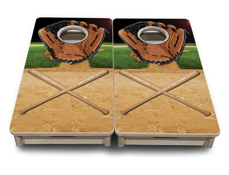 Mini 12" by 24" Cornhole Boards - 4" holes - Baseball Theme Design - 18mm(3/4″) Baltic Birch