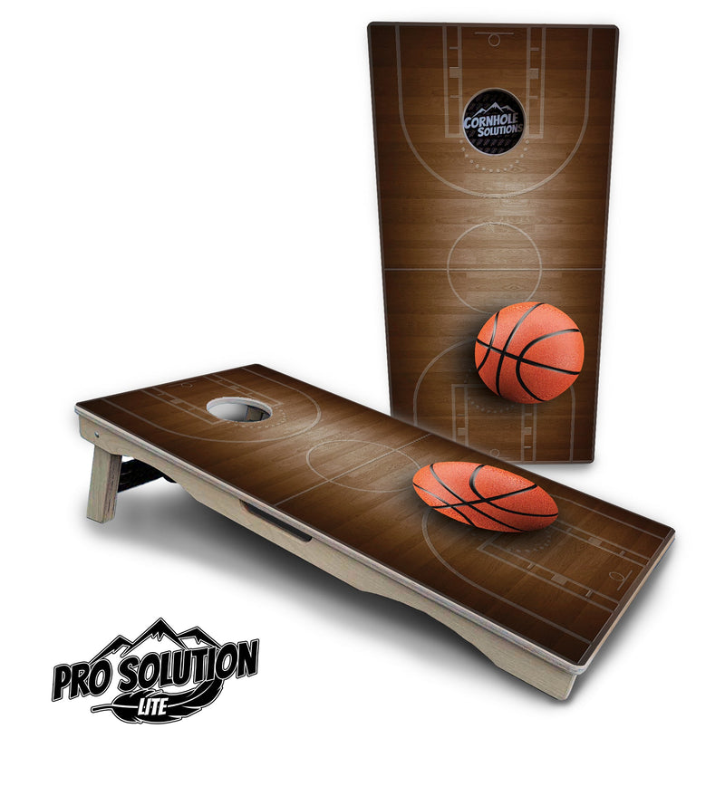 Pro Solution Elite - Basketball Design - Professional Tournament Cornhole Boards 3/4" Baltic Birch - Zero Bounce Zero Movement Vertical Interlocking Braces for Extra Weight & Stability +Double Thick Legs +Airmail Blocker