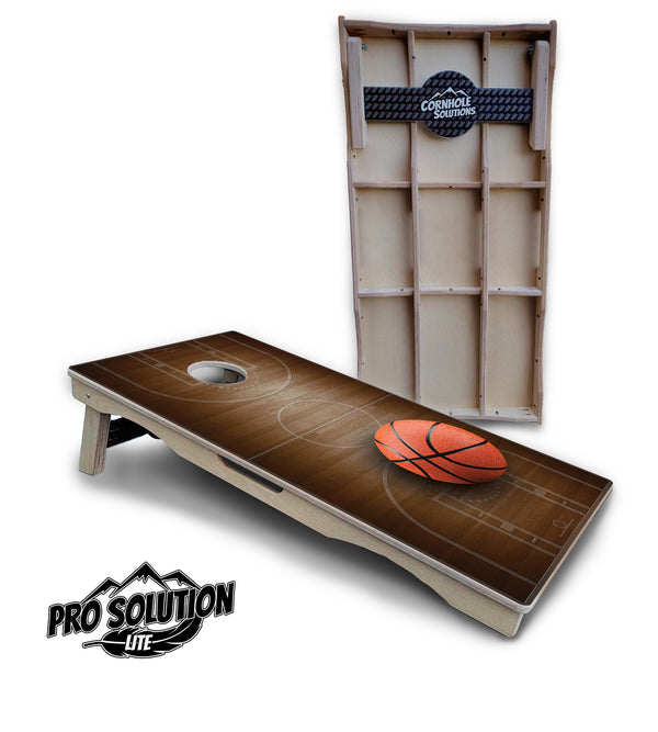 Pro Solution Lite - Basketball Design - Professional Tournament Cornhole Boards 3/4" Baltic Birch - Zero Bounce Zero Movement Vertical Interlocking Braces for Extra Weight & Stability +Double Thick Legs +Airmail Blocker