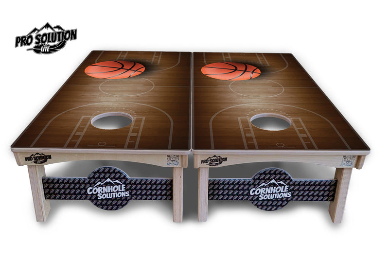 Pro Solution Elite - Basketball Design - Professional Tournament Cornhole Boards 3/4" Baltic Birch - Zero Bounce Zero Movement Vertical Interlocking Braces for Extra Weight & Stability +Double Thick Legs +Airmail Blocker