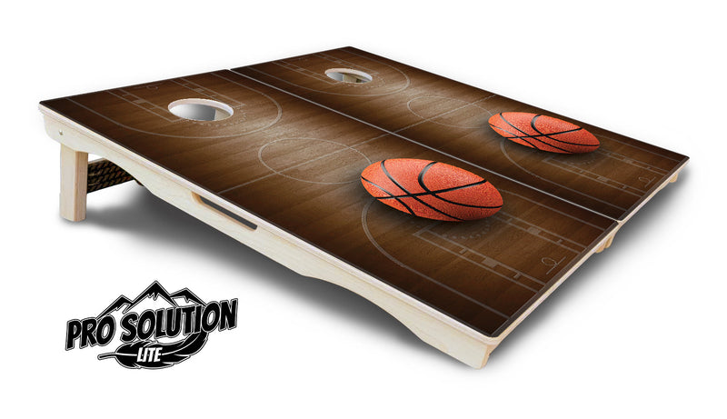 Pro Solution Elite - Basketball Design - Professional Tournament Cornhole Boards 3/4" Baltic Birch - Zero Bounce Zero Movement Vertical Interlocking Braces for Extra Weight & Stability +Double Thick Legs +Airmail Blocker