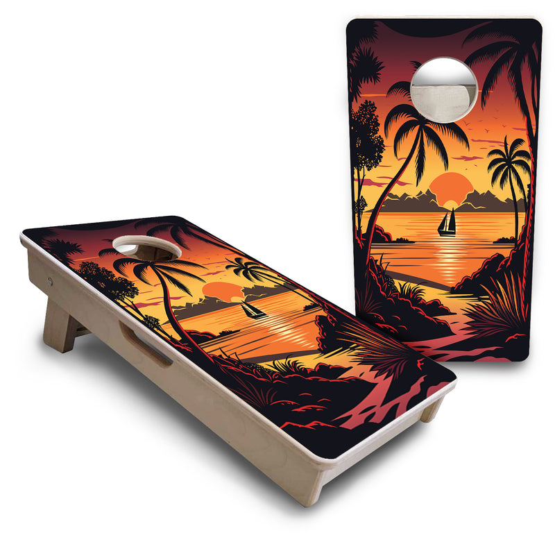 Mini 12" by 24" Cornhole Boards - 4" holes - Beach Sunset Design Options - 18mm(3/4″) Baltic Birch