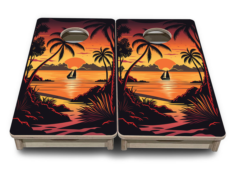 Mini 12" by 24" Cornhole Boards - 4" holes - Beach Sunset Design Options - 18mm(3/4″) Baltic Birch