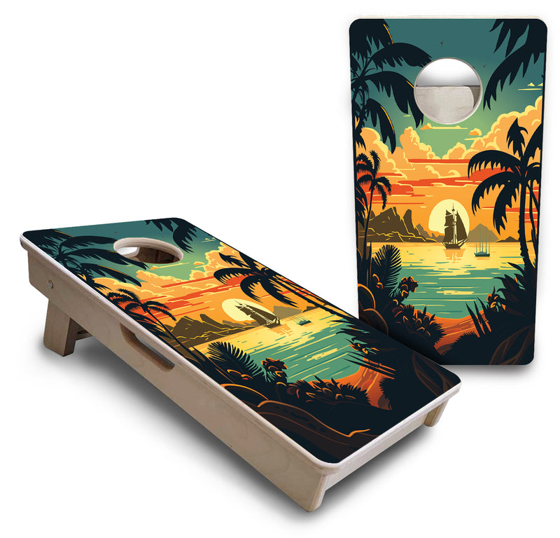 Mini 12" by 24" Cornhole Boards - 4" holes - Beach Sunset Design Options - 18mm(3/4″) Baltic Birch