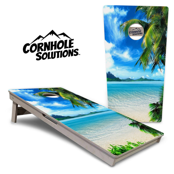 Tournament Boards - Beach Mountain Scene - Professional Tournament 2'x4' Regulation Cornhole Set - 3/4″ Baltic Birch + UV Direct Print + UV Clear Coat