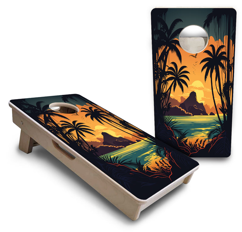 Mini 12" by 24" Cornhole Boards - 4" holes - Beach Sunset Design Options - 18mm(3/4″) Baltic Birch