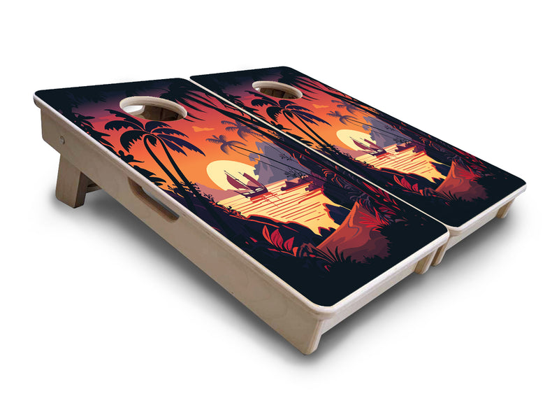 Mini 12" by 24" Cornhole Boards - 4" holes - Beach Sunset Design Options - 18mm(3/4″) Baltic Birch