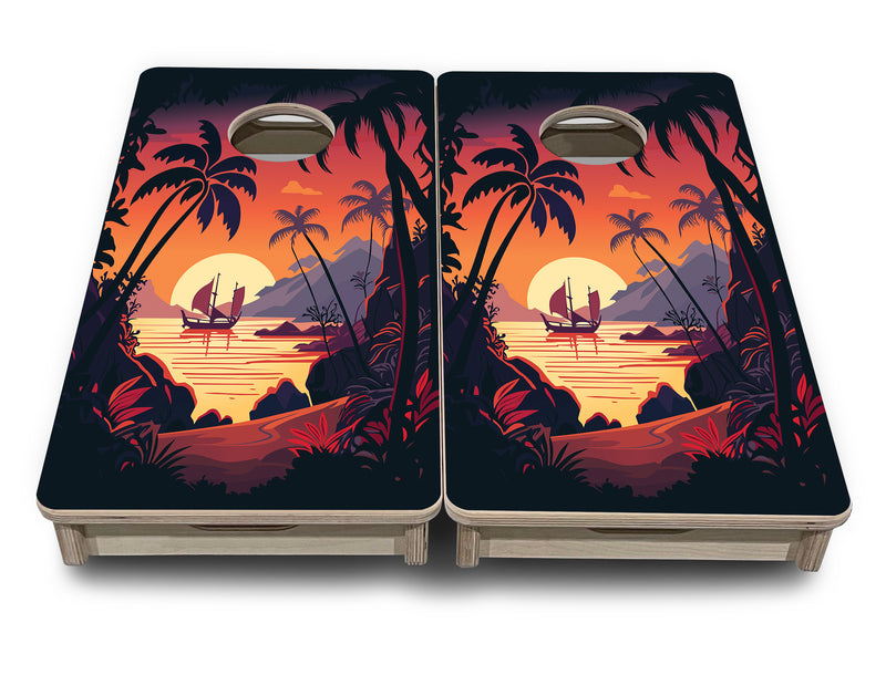 Mini 12" by 24" Cornhole Boards - 4" holes - Beach Sunset Design Options - 18mm(3/4″) Baltic Birch