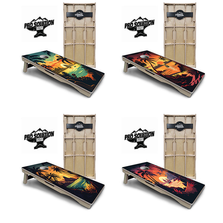 Pro Solution Elite - Beach Sunset Ai Design Options - Professional Tournament Cornhole Boards 3/4" Baltic Birch - Zero Bounce Zero Movement Vertical Interlocking Braces for Extra Weight & Stability +Double Thick Legs +Airmail Blocker