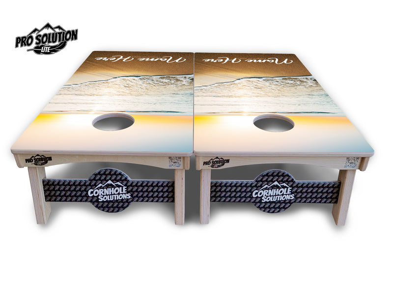 Pro Solution Lite - Beach Sunset Design Options - Professional Tournament Cornhole Boards 3/4" Baltic Birch - Zero Bounce Zero Movement Vertical Interlocking Braces for Extra Weight & Stability +Double Thick Legs +Airmail Blocker