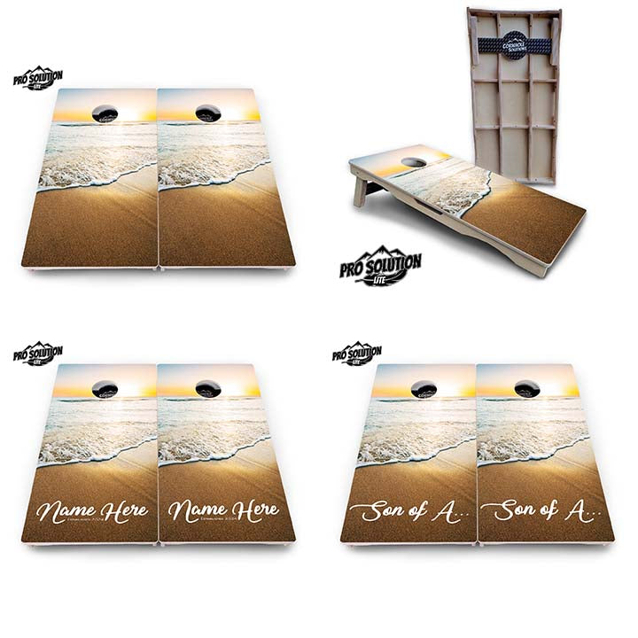 Pro Solution Lite - Beach Sunset Design Options - Professional Tournament Cornhole Boards 3/4" Baltic Birch - Zero Bounce Zero Movement Vertical Interlocking Braces for Extra Weight & Stability +Double Thick Legs +Airmail Blocker