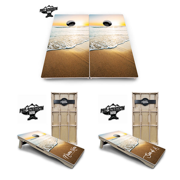 Pro Solution Elite - Beach Sunset Design Options - Professional Tournament Cornhole Boards 3/4" Baltic Birch - Zero Bounce Zero Movement Vertical Interlocking Braces for Extra Weight & Stability +Double Thick Legs +Airmail Blocker