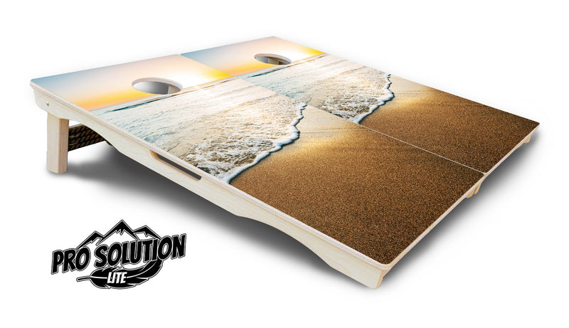 Pro Solution Lite - Beach Sunset Design Options - Professional Tournament Cornhole Boards 3/4" Baltic Birch - Zero Bounce Zero Movement Vertical Interlocking Braces for Extra Weight & Stability +Double Thick Legs +Airmail Blocker