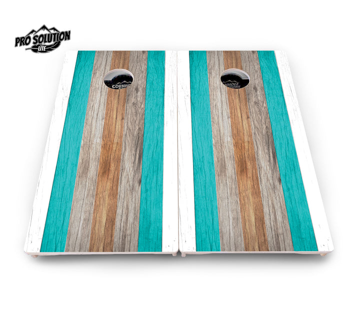 Beach Theme Stripe Cornhole Boards - Pro Solution Lite Series