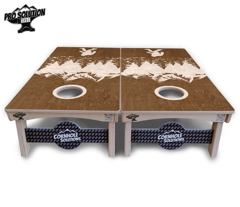 Pro Solution Elite - Bigfoot Mountain Scene - Professional Tournament Cornhole Boards 3/4" Baltic Birch - Zero Bounce Zero Movement Vertical Interlocking Braces for Extra Weight & Stability +Double Thick Legs +Airmail Blocker