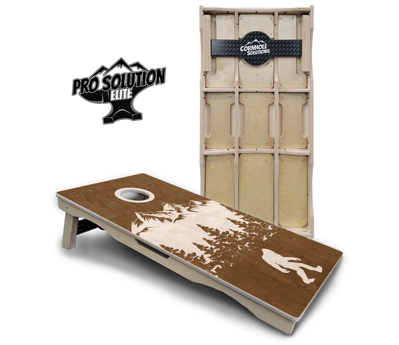 Pro Solution Elite - Bigfoot Mountain Scene - Professional Tournament Cornhole Boards 3/4" Baltic Birch - Zero Bounce Zero Movement Vertical Interlocking Braces for Extra Weight & Stability +Double Thick Legs +Airmail Blocker