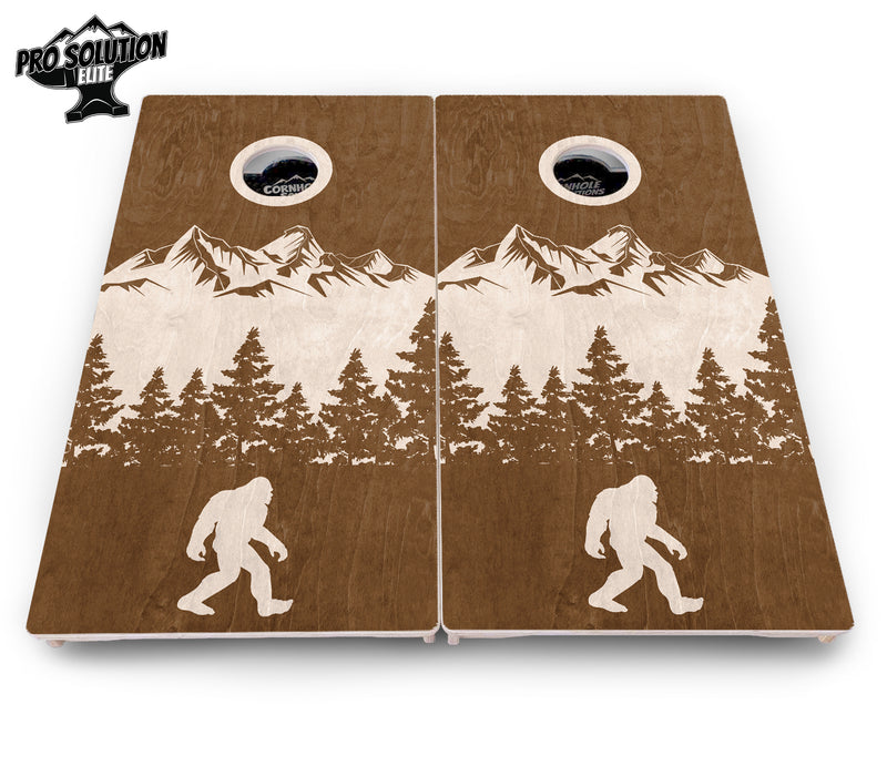 Pro Solution Elite - Bigfoot Mountain Scene - Professional Tournament Cornhole Boards 3/4" Baltic Birch - Zero Bounce Zero Movement Vertical Interlocking Braces for Extra Weight & Stability +Double Thick Legs +Airmail Blocker