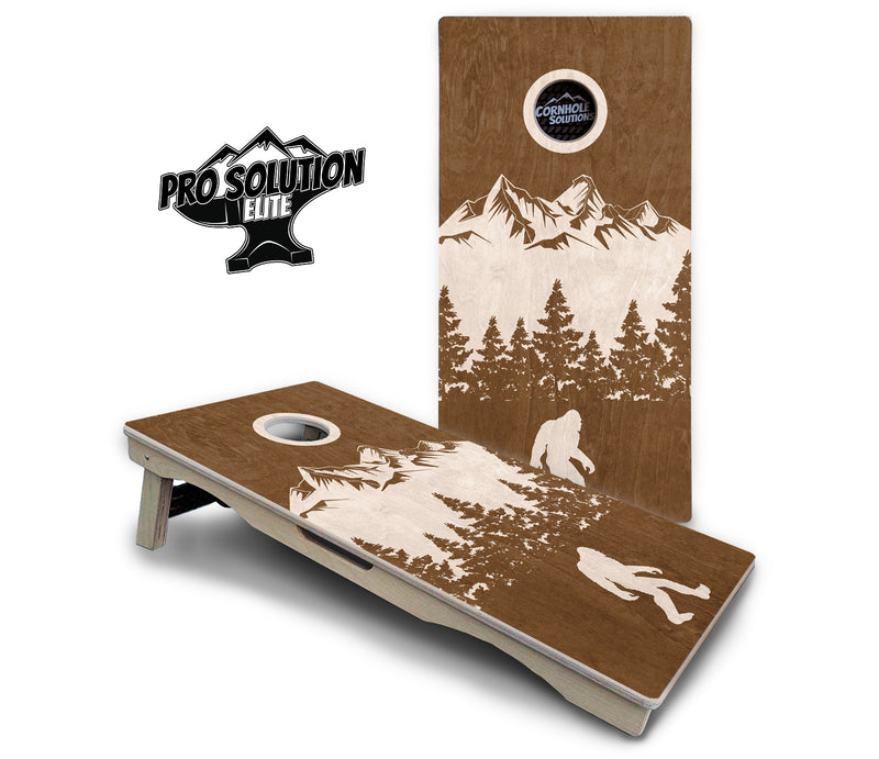 Pro Solution Elite - Bigfoot Mountain Scene - Professional Tournament Cornhole Boards 3/4" Baltic Birch - Zero Bounce Zero Movement Vertical Interlocking Braces for Extra Weight & Stability +Double Thick Legs +Airmail Blocker