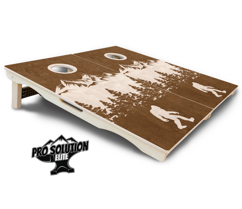 Pro Solution Elite - Bigfoot Mountain Scene - Professional Tournament Cornhole Boards 3/4" Baltic Birch - Zero Bounce Zero Movement Vertical Interlocking Braces for Extra Weight & Stability +Double Thick Legs +Airmail Blocker