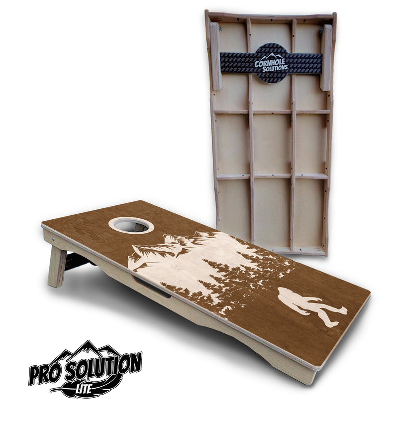 Pro Solution Lite - Bigfoot Mountain Scene - Professional Tournament Cornhole Boards 3/4" Baltic Birch - Zero Bounce Zero Movement Vertical Interlocking Braces for Extra Weight & Stability +Double Thick Legs +Airmail Blocker