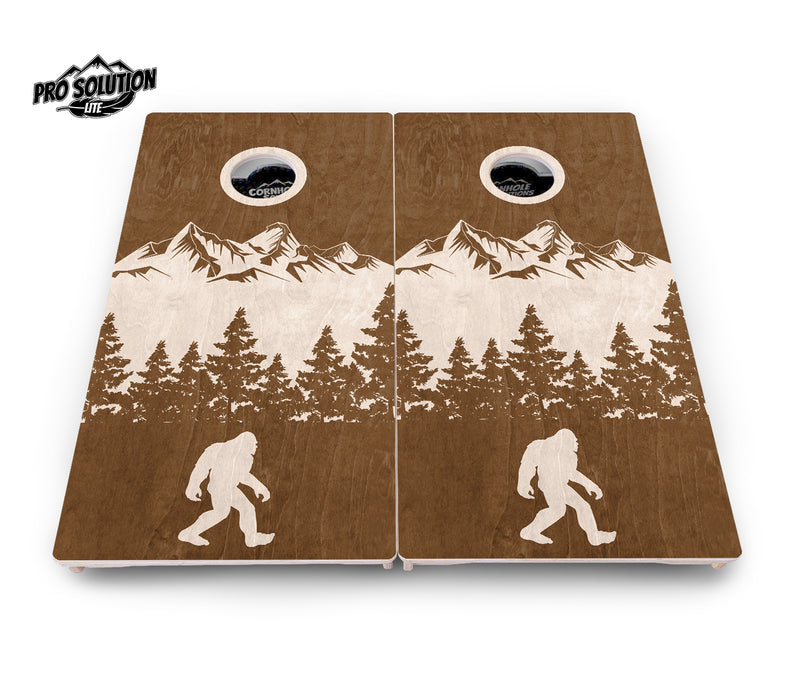 Pro Solution Lite - Bigfoot Mountain Scene - Professional Tournament Cornhole Boards 3/4" Baltic Birch - Zero Bounce Zero Movement Vertical Interlocking Braces for Extra Weight & Stability +Double Thick Legs +Airmail Blocker