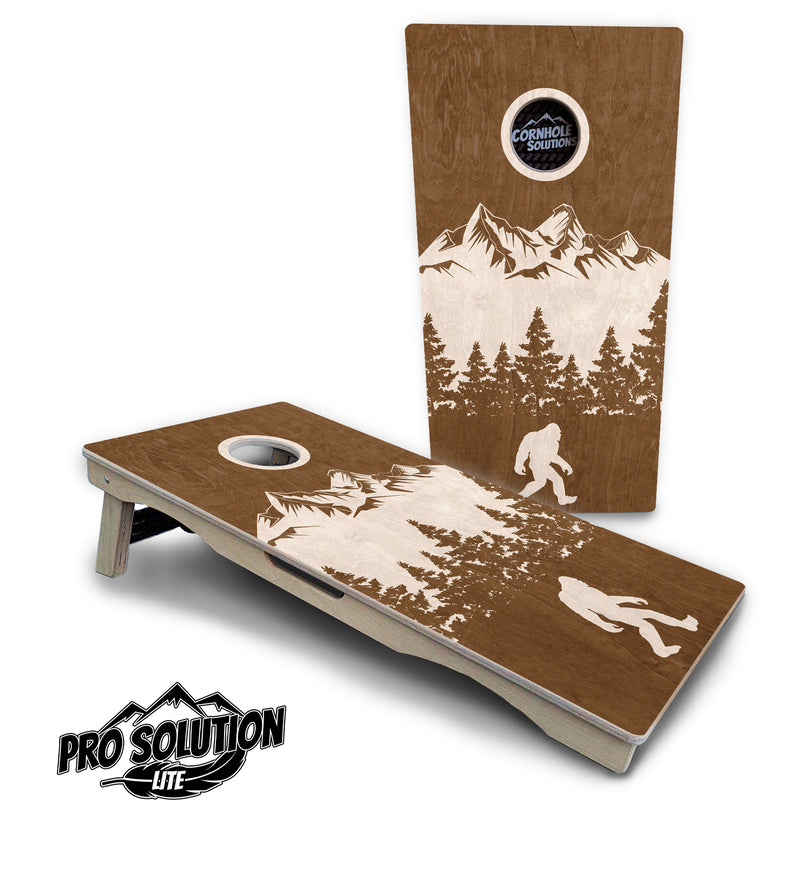 Pro Solution Lite - Bigfoot Mountain Scene - Professional Tournament Cornhole Boards 3/4" Baltic Birch - Zero Bounce Zero Movement Vertical Interlocking Braces for Extra Weight & Stability +Double Thick Legs +Airmail Blocker