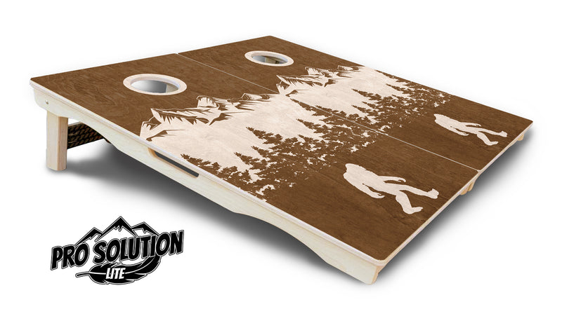 Pro Solution Lite - Bigfoot Mountain Scene - Professional Tournament Cornhole Boards 3/4" Baltic Birch - Zero Bounce Zero Movement Vertical Interlocking Braces for Extra Weight & Stability +Double Thick Legs +Airmail Blocker