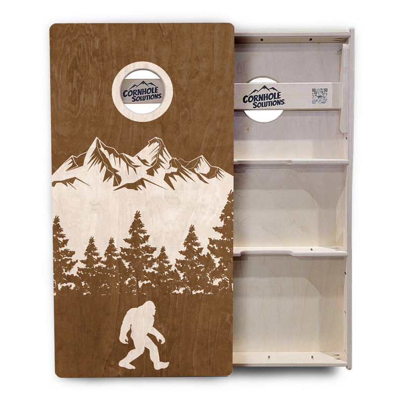 Tournament Boards - Bigfoot Mountain Scene - Professional Tournament 2'x4' Regulation Cornhole Set - 3/4″ Baltic Birch - UV Direct Print + UV Clear Coat