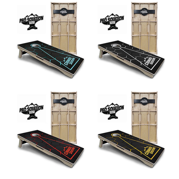 Pro Solution Elite - Glow Hole Black (8) Color Options - Professional Tournament Cornhole Boards 3/4" Baltic Birch - Zero Bounce Zero Movement Vertical Interlocking Braces for Extra Weight & Stability +Double Thick Legs +Airmail Blocker