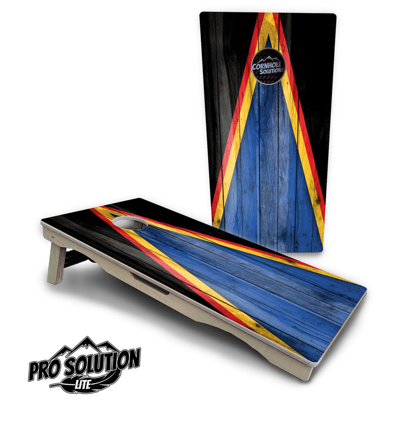 Pro Solution Elite - Team Color Triangle Design Options - Professional Tournament Cornhole Boards 3/4" Baltic Birch - Zero Bounce Zero Movement Vertical Interlocking Braces for Extra Weight & Stability +Double Thick Legs +Airmail Blocker