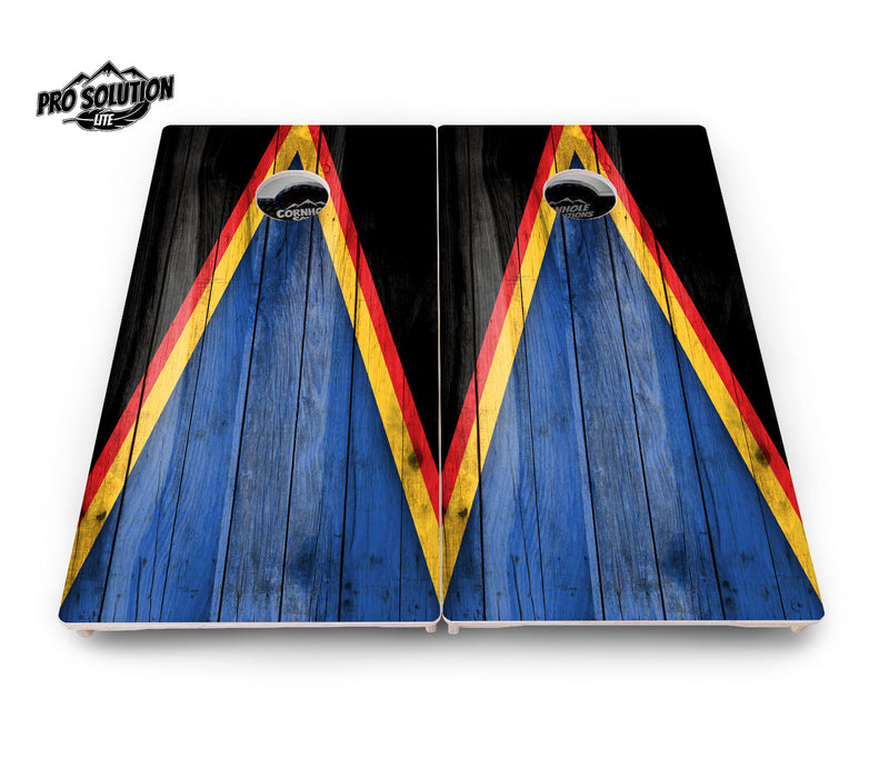 Pro Solution Elite - Team Color Triangle Design Options - Professional Tournament Cornhole Boards 3/4" Baltic Birch - Zero Bounce Zero Movement Vertical Interlocking Braces for Extra Weight & Stability +Double Thick Legs +Airmail Blocker